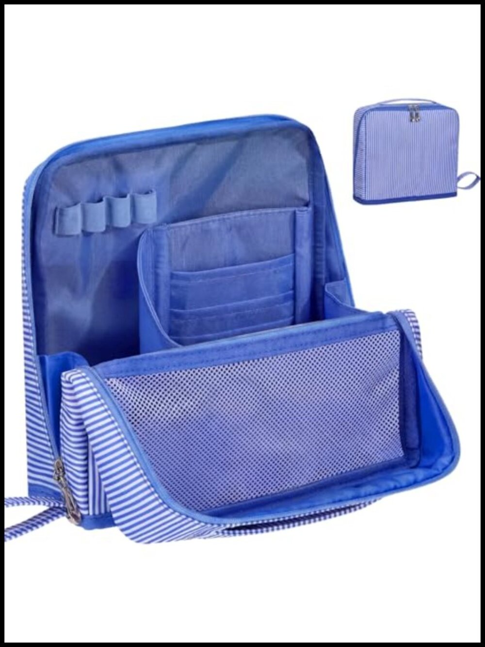 Vertical Striped Waterproof Travel Makeup Bag Stand Up Storage Organizer